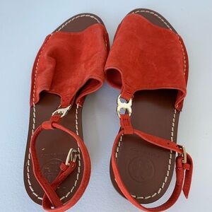 Tory Burch 'gemini Link' Ankle Strap Sandal (women) In Red Canyon Suede